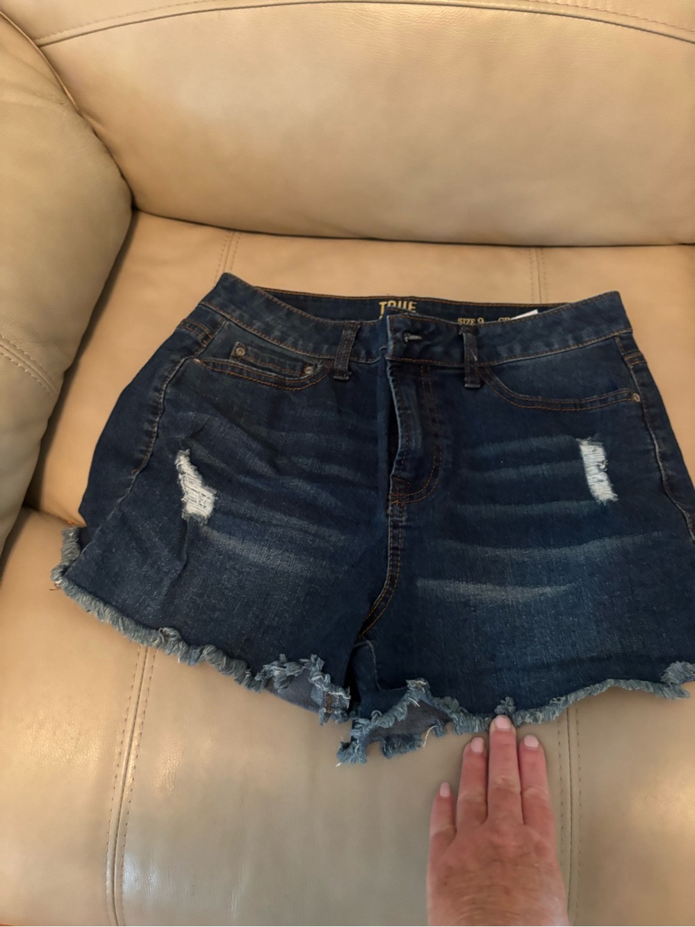 True Craft Dark Blue Distressed Denim Shorts